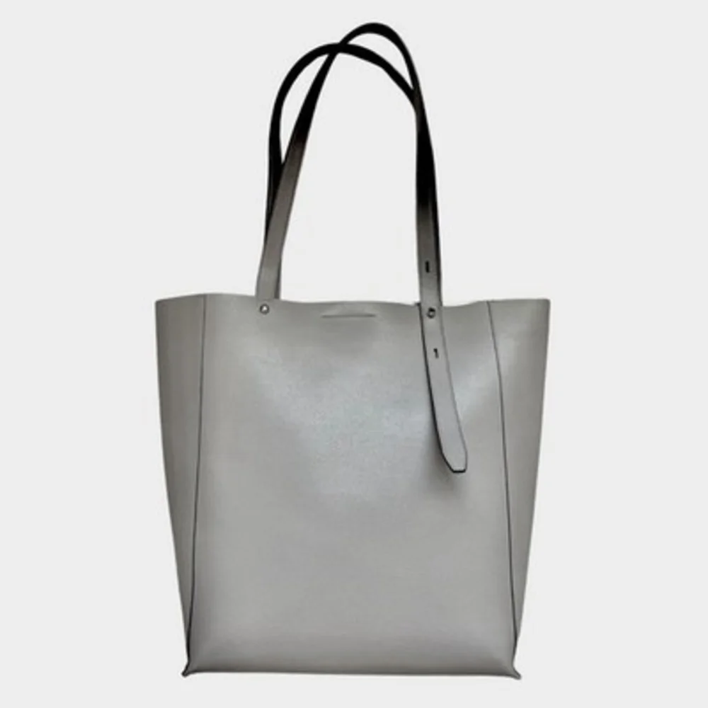 Rebecca Minkoff Stella Large North South Leather Tote Bag Ice Gray Silver EXC